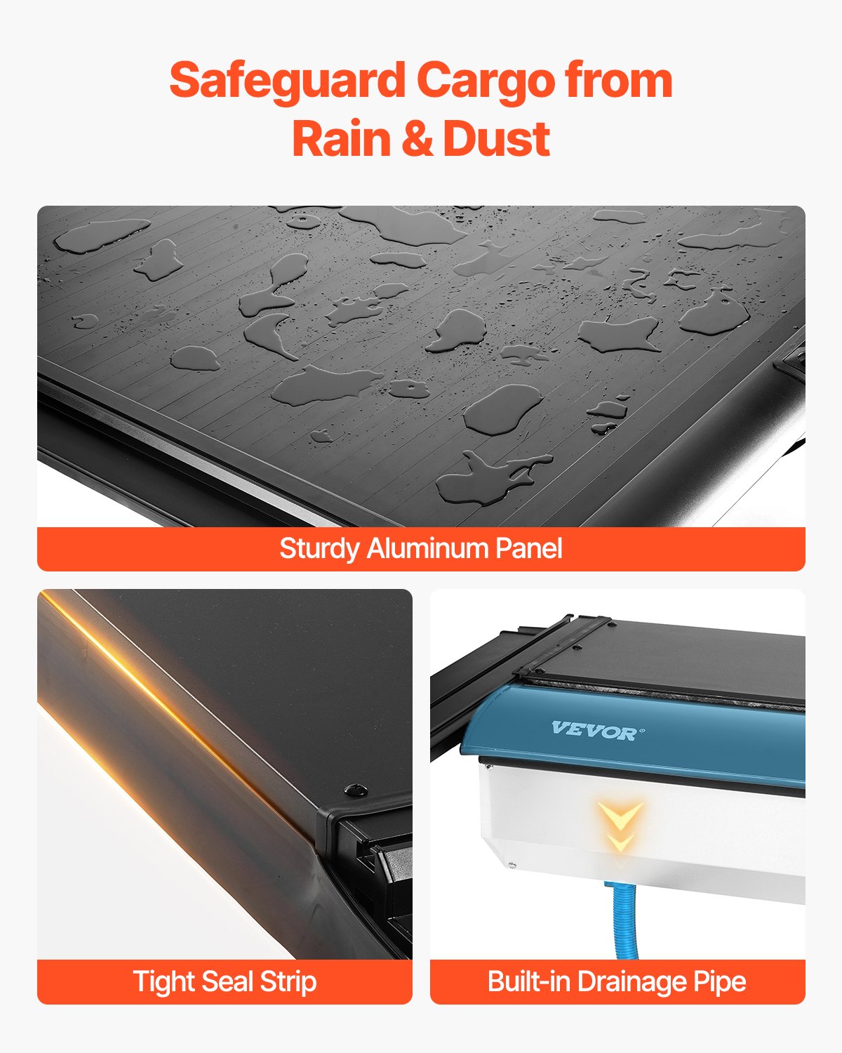 VEVOR Retractable Tonneau Cover, 5.7 ft Hard Retractable Tonneau Cover with Built-in Drainage Pipe for 2021-2024 Dodge Ram 1500 Crew Cab , Customized Hard Tonneau Cover with Double-Lock & T-Slot