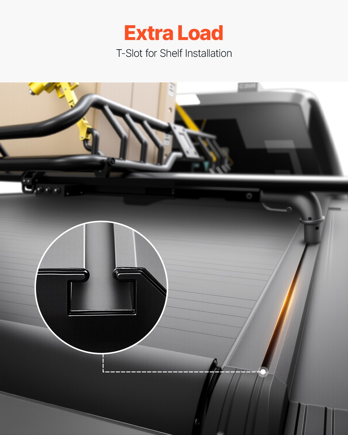 VEVOR Retractable Tonneau Cover, 5.7 ft Hard Retractable Tonneau Cover with Built-in Drainage Pipe for 2021-2024 Dodge Ram 1500 Crew Cab , Customized Hard Tonneau Cover with Double-Lock & T-Slot