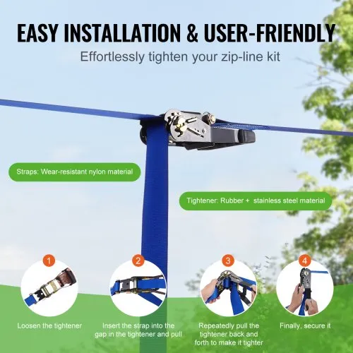 Outsunny Zipline-kit van 20 m Slackline-set voor kinderen voor tuin