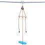 VEVOR zip line kit with blue seat, wooden handle, and brown ropes connected to steel trolley.