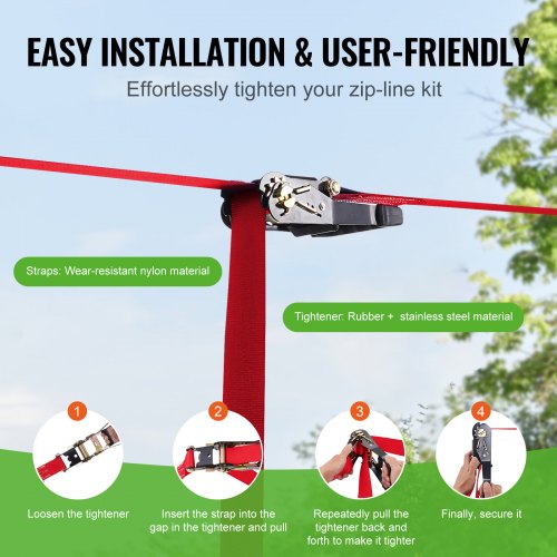 VEVOR Zipline Kit, 80Ft Achtertuin Zipline Kit, Zip Lines voor Kinderen en Volwassenen met 250lb Max Capaciteit, Zip Wire Kit met RVS Kabel, Zip String Speelgoed met Voorjaarsvakantie & Stalen Trolley VEVOR Zipline Kit, 80Ft Achtertuin Zipline Kit, Zip Lines voor Kinderen en Volwassenen met 250lb Max Capaciteit, Zip Wire Kit met RVS Kabel, Zip String Speelgoed met Voorjaarsvakantie & Stalen Trolley