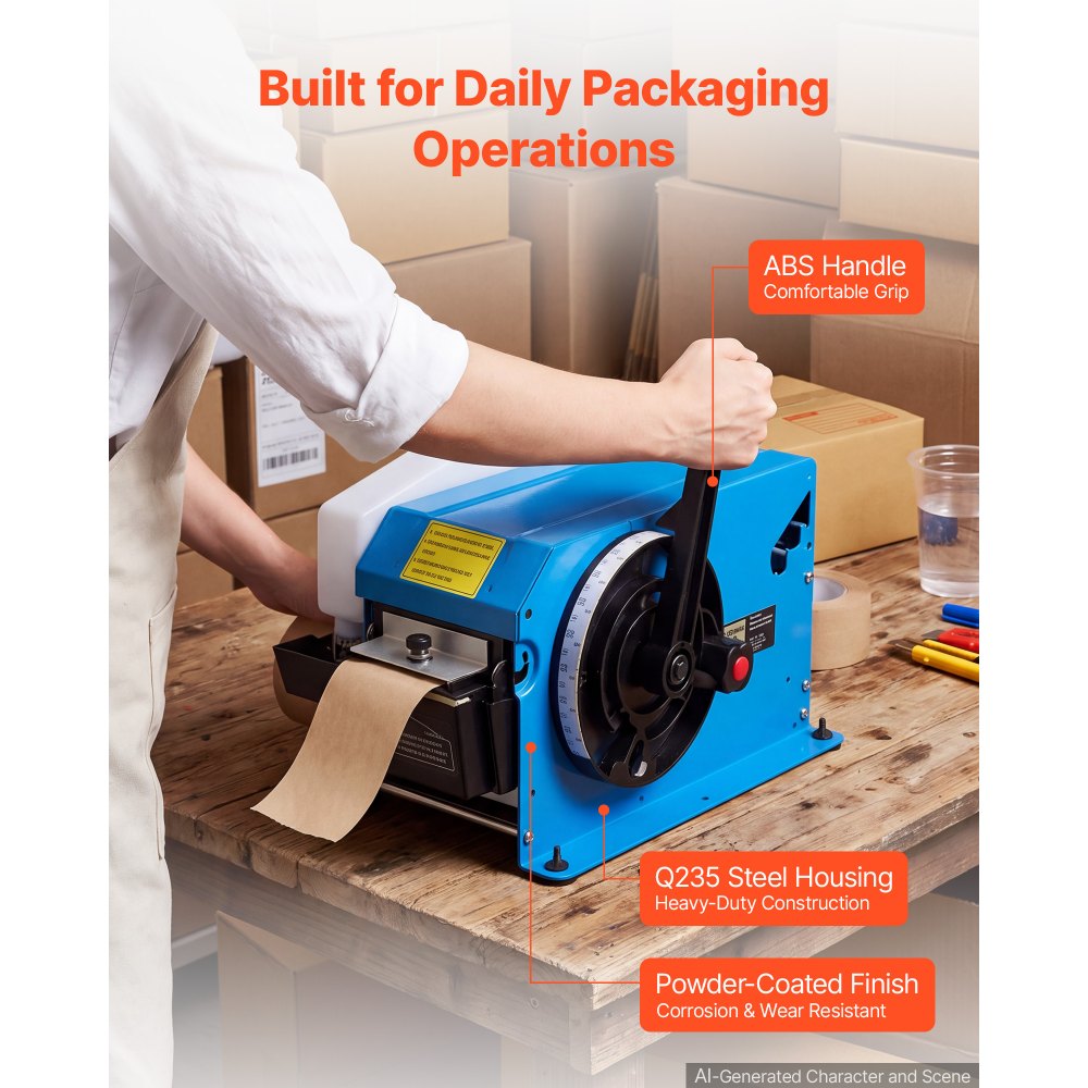 VEVOR Water-Activated Tape Dispenser 4–40 Inch Kraft Gummed Tape Cutter, 10.2–101.6cm Adjustable Cut Length, 40–100mm Tape Width, Manual Water-Activated Tape Cutter for Carton Sealing & Box Packing