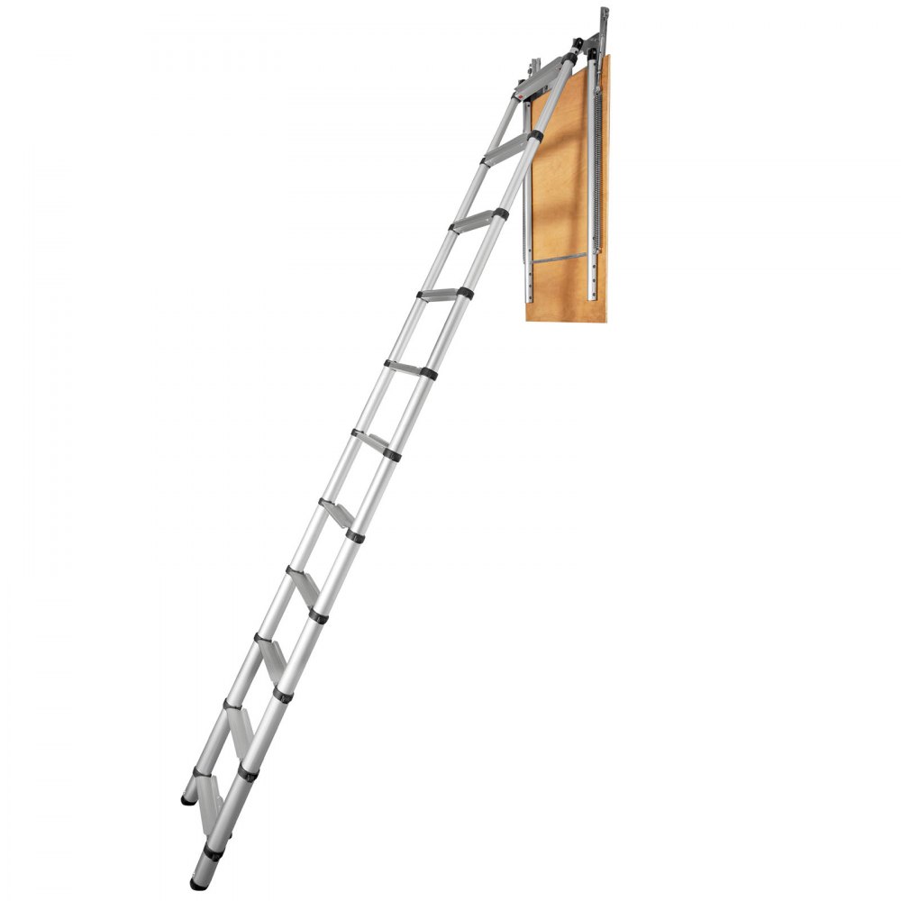 Teleskopický rebrík na podkrovie VEVOR, kapacita 350 libier, 39,37" x 23,6", viacúčelové hliníkové predĺženie, ľahké a prenosné, vhodné pre výšku stropu 9,8'-10,5', pohodlný prístup k vášmu podkrovnému stojanu