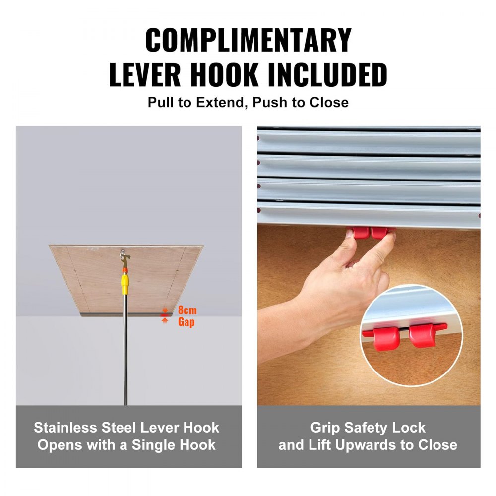 VEVOR Attic Ladder Telescoping, 350-pound Capacity, 39.37" x 23.6", Multi-Purpose Aluminium Extension, Lightweight and Portable, Fits 9.8'-10.5' Ceiling Heights, Convenient Access to Your Attic Standa