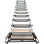VEVOR attic ladder extends from a wooden base with aluminum steps and side rails.