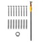 screws, dowels, installation pole, and ring for VEVOR attic ladder assembly on white background.