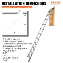 VEVOR Attic Ladder Telescoping, 158.76kg Capacity, 100cm x 59.94cm,Multi-Purpose Aluminium Extension, Lightweight and Portable,Fits298.7cm-320.04cmCeilingHeights,Convenient Access to Your Attic Standa