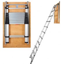 VEVOR Attic Ladder Telescoping, 158.76kg Capacity, 100cm x 59.94cm,Multi-Purpose Aluminium Extension, Lightweight and Portable,Fits298.7cm-320.04cmCeilingHeights,Convenient Access to Your Attic Standa