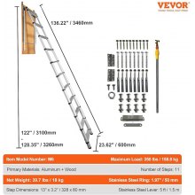 VEVOR Attic Ladder Telescoping, 350-pound Capacity, 39.37" x 23.6", Multi-Purpose Aluminium Extension, Lightweight and Portable, Fits 9.8'-10.5' Ceiling Heights, Convenient Access to Your Attic Standa