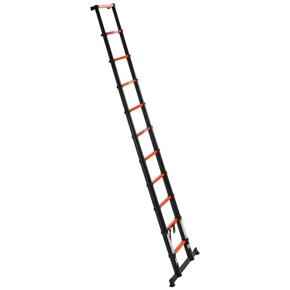VEVOR Telescoping Ladder, 322 cm Extension Ladder One-Button Retraction, Heavy-Duty 150 kg Capacity, for Home Repairs, Painting, Window Cleaning and RV, Aluminum, Anti-Slip Steps, Orange & Black