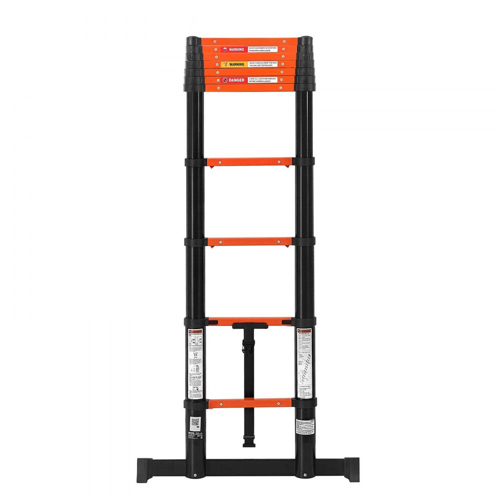 VEVOR Telescoping Ladder, 322 cm Extension Ladder One-Button Retraction, Heavy-Duty 150 kg Capacity, for Home Repairs, Painting, Window Cleaning and RV, Aluminum, Anti-Slip Steps, Orange & Black