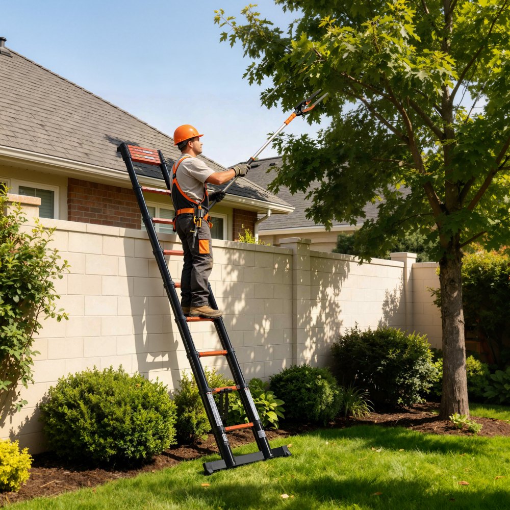 VEVOR Telescoping Ladder, 380 cm Extension Ladder One-Button Retraction, Heavy-Duty 150 kg Capacity, for Home Repairs, Painting, Window Cleaning and RV, Aluminum, Anti-Slip Steps, Orange & Black