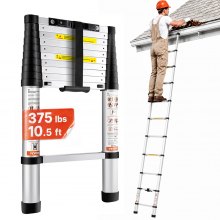 VEVOR Telescoping Ladder, 10.5 FT Aluminum One-button Retraction Collapsible Extension Ladder, 375 LBS Capacity with Non-slip Feet, Portable Multi-purpose Compact Ladder for Home, RV, Loft, ANSI Liste