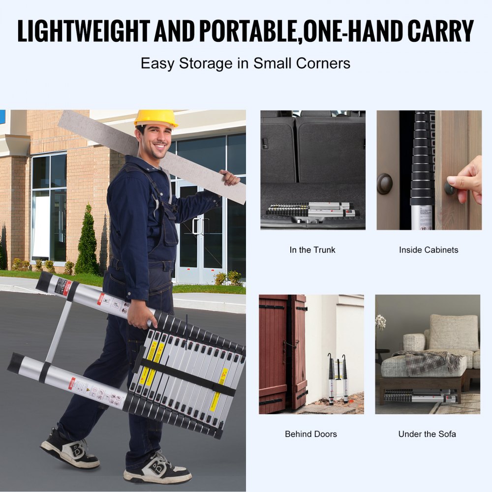 VEVOR Telescoping Ladder, 20.3FT Aluminum Lightweight Extension Ladder, Multi-button Retraction Collapsible Ladder, 375 LBS Capacity with Non-slip Feet, Portable Compact Ladders for Home, RV, Loft