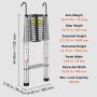 VEVOR Telescoping Ladder, 563.9CM Aluminum One-button Retraction Collapsible Extension Ladder, 400 LBS Capacity with Non-slip Feet, Portable Multi-purpose Compact Ladder for Home, RV, Loft, ANSI Liste