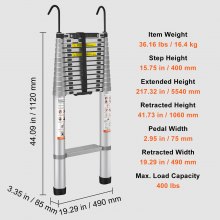 VEVOR Telescoping Ladder, 563.9CM Aluminum One-button Retraction Collapsible Extension Ladder, 400 LBS Capacity with Non-slip Feet, Portable Multi-purpose Compact Ladder for Home, RV, Loft, ANSI Liste