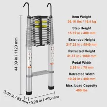 VEVOR Telescoping Ladder Aluminum Extension Step 18.5 ft Multi-purpose Portable