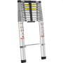VEVOR telescoping ladder with safety labels and rubber feet for stability, compact and portable design.