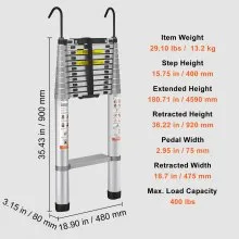 VEVOR Telescoping Ladder Aluminum Extension Step 15 ft Multi-purpose Portable
