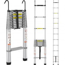 VEVOR Telescoping Ladder, 15 FT Aluminum One-button Retraction Collapsible Extension Ladder, 400 LBS Capacity with Non-slip Feet, Portable Multi-purpose Compact Ladder for Home, RV, Loft, ANSI Liste
