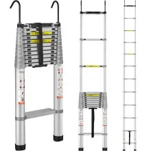 VEVOR Telescoping Ladder, 15 FT Aluminum Multi-button Retraction Collapsible Extension Ladder, 400 LBS Capacity with Non-slip Feet, Portable Multi-purpose Compact Ladder for Home, RV, Loft, ANSI Liste