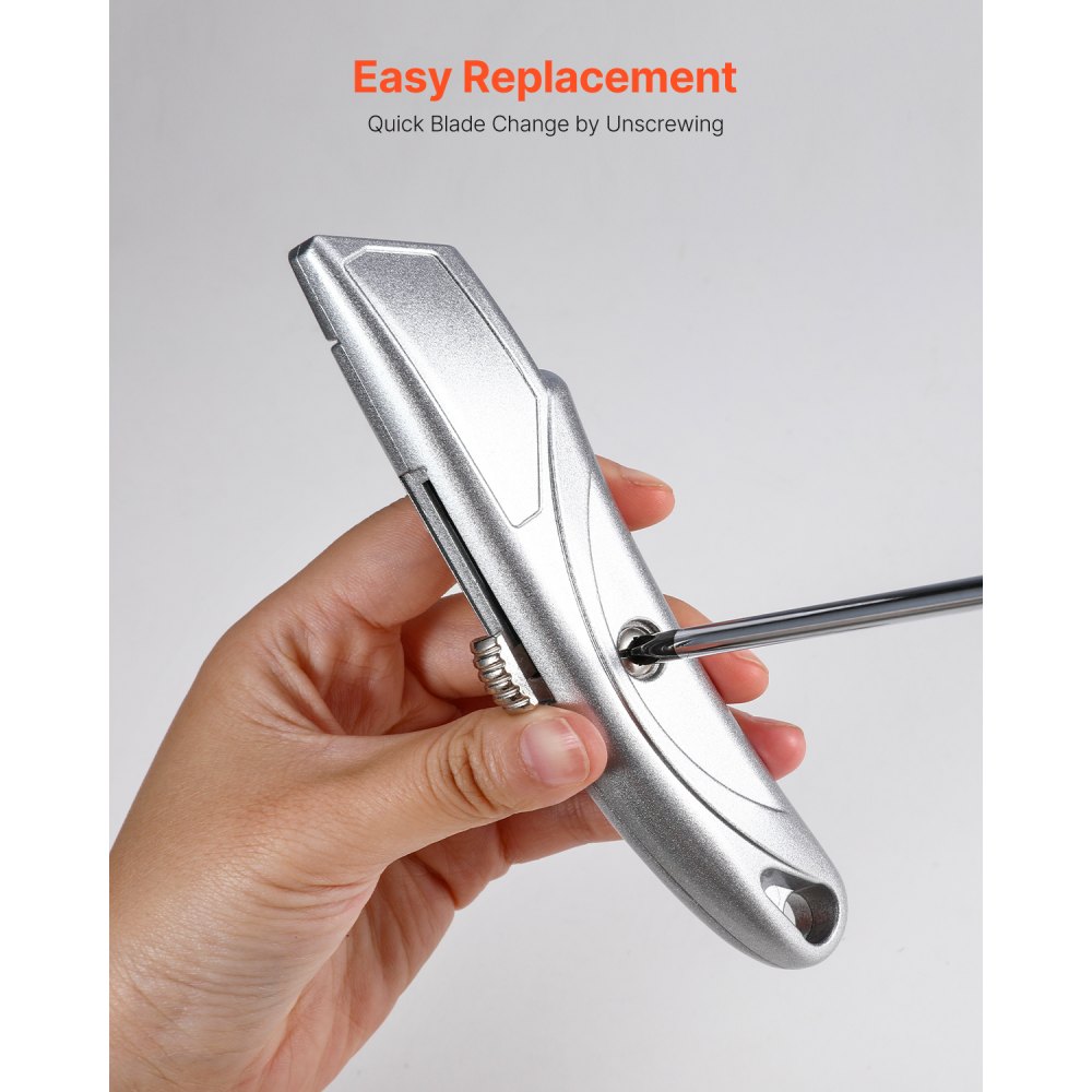VEVOR Utility Knife, 2-Pack Retractable Box Cutter, with Aluminum Alloy Case, SK5 Blades and Handle, 3-Position Blade, 5 Blades, Heavy Duty Box Cutter for Leather, Card Board, Rubber Cables, Silver