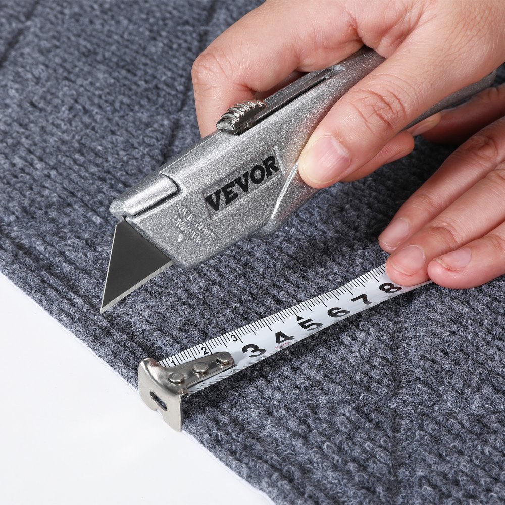VEVOR Utility Knife, 2-Pack Retractable Box Cutter, with Aluminum Alloy Case, SK5 Blades and Handle, 3-Position Blade, 5 Blades, Heavy Duty Box Cutter for Leather, Card Board, Rubber Cables, Silver