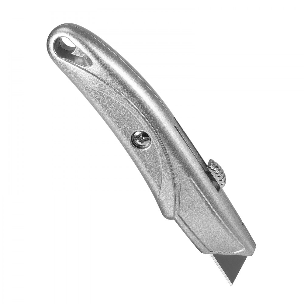 VEVOR Utility Knife, 2-Pack Retractable Box Cutter, with Aluminum Alloy Case, SK5 Blades and Handle, 3-Position Blade, 5 Blades, Heavy Duty Box Cutter for Leather, Card Board, Rubber Cables, Silver