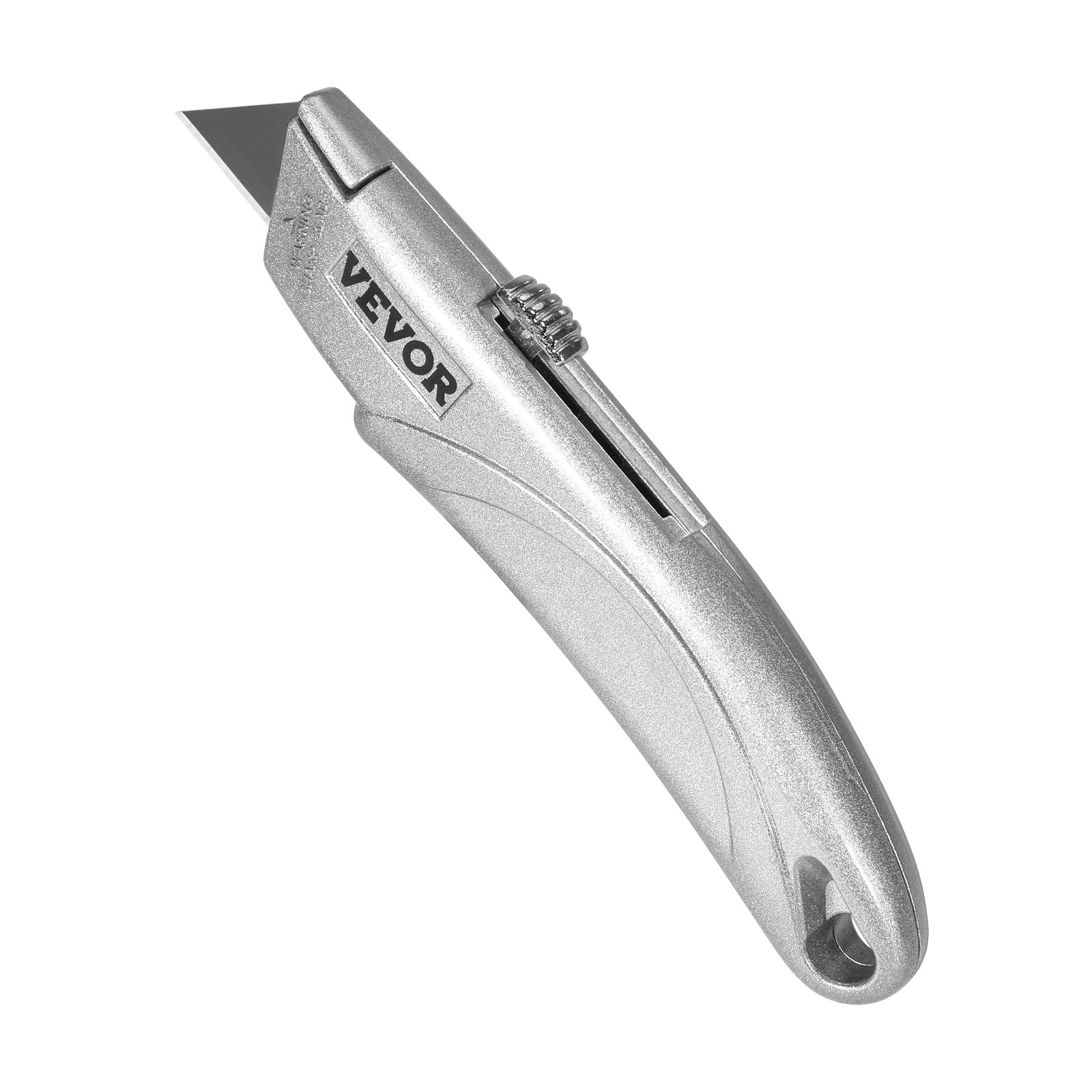 VEVOR Utility Knife, 2-Pack Retractable Box Cutter, with Aluminum Alloy Case, SK5 Blades and Handle, 3-Position Blade, 5 Blades, Heavy Duty Box Cutter for Leather, Card Board, Rubber Cables, Silver