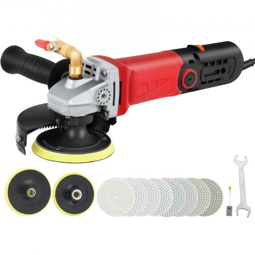 VEVOR Wet Buffer / Polisher, 6 Variable Speed 1100-5000 RPM Granite Polisher, Concrete Stone Buffing Machine with 4" & 5" Extra Diamond Polishing Pads, 7 Wet Grinding Discs for Granite Marble Stones