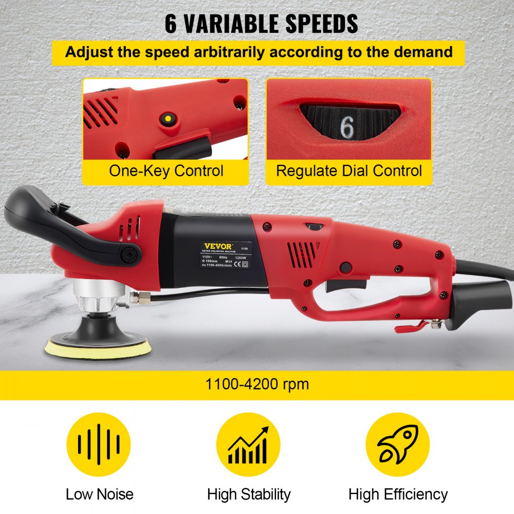 VEVOR Wet Polisher Grinder, 6 Variable Speed Buffing Machine & 8PCS Polishing Kit, with 4" & 5" Diamond Polishing Pads, Splash Shield, Concrete Stone Tool for Ceramic Tile Marble Stone Countertop