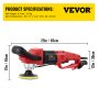 VEVOR wet polisher grinder, red and black, dimensions: 25x17x12 inches, weight: 8.5 lbs.