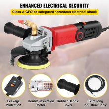 VEVOR Wet Polisher Grinder, Variable Speed 8 pcs Kit, Extra 4" & 5" Diamond Polishing Pads , Buffing Machine w 59" Pipe Adapter & Splash Shield, Concrete Stone Tool for Granite/Marble Countertop CE