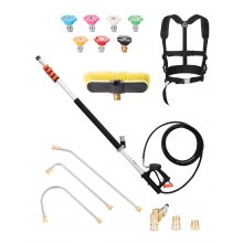 VEVOR Pressure Washer Telescoping Wand, 24 ft, 4000 psi, Telescopic Spray Wand with Power Washer Extension Wands, Gutter Cleaner, Brush Head, Pivoting Coupler, 7 Spray Nozzles and Support Harness