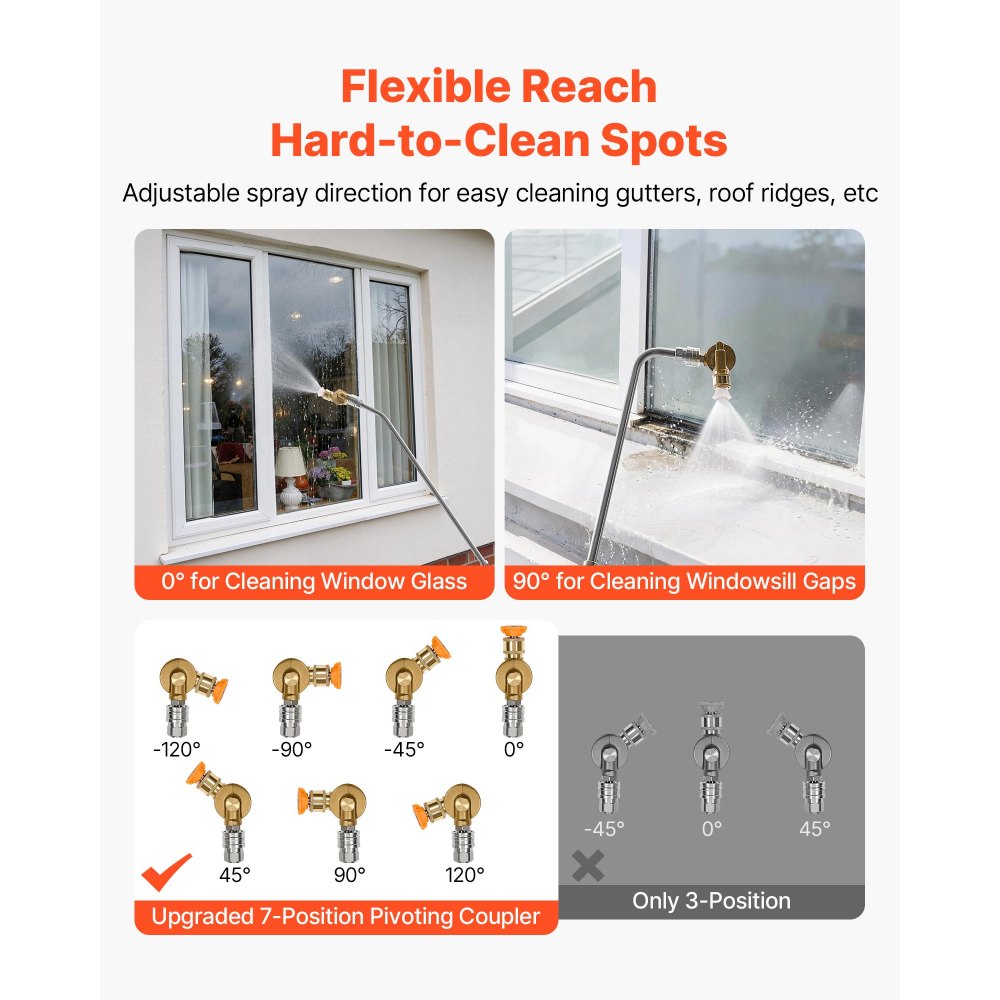 VEVOR 7.62 m Pressure Washer Telescoping Wand, with Power Washer Extension Wands & High Pressure Hose, Brush Head, 7 Nozzles, Hose Adapter, Support Belt, Storage Bag, 4000 PSI for High Cleaning