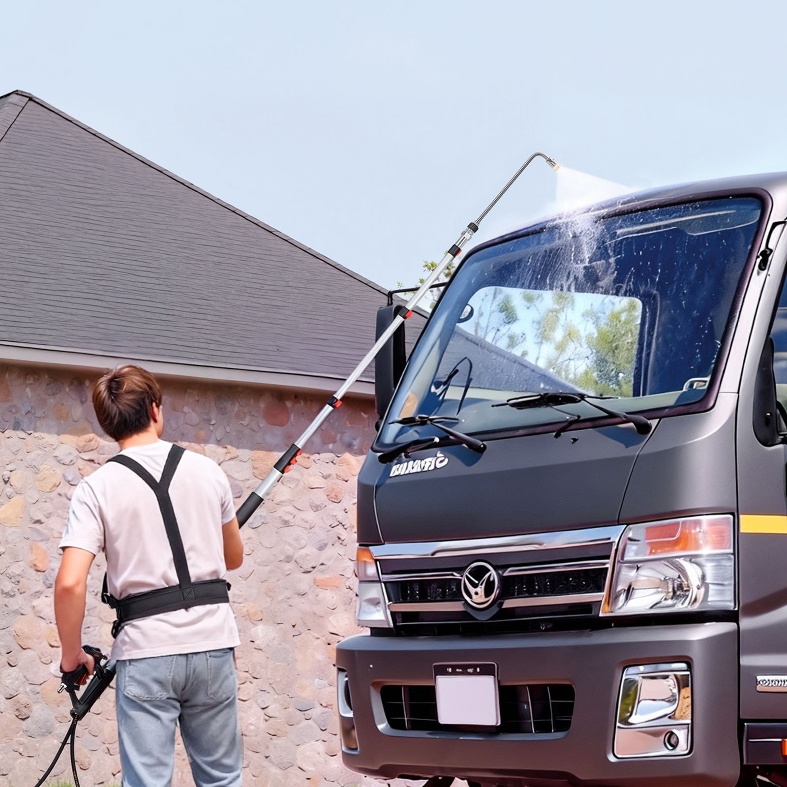 VEVOR 7.62 m Pressure Washer Telescoping Wand, with Power Washer Extension Wands & High Pressure Hose, Brush Head, 7 Nozzles, Hose Adapter, Support Belt, Storage Bag, 4000 PSI for High Cleaning