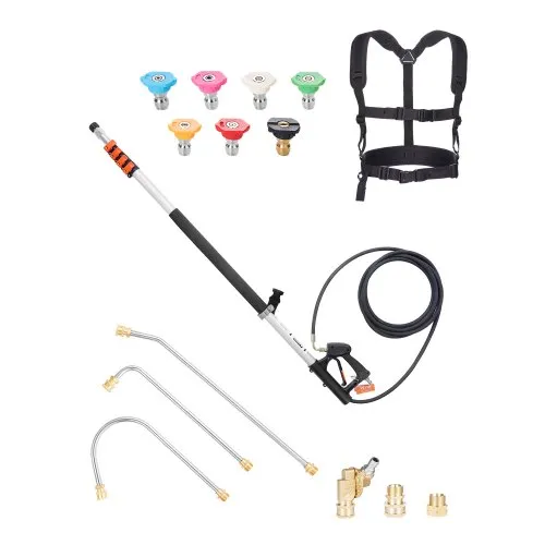 VEVOR Pressure Washer Telescoping Wand, 6358 mm, 275 bar, Telescopic Spray Wand with Power Washer Extension Wands, Gutter Cleaner, Pivoting Coupler, 7 Spray Nozzle Tips and Adjustable Support Harness