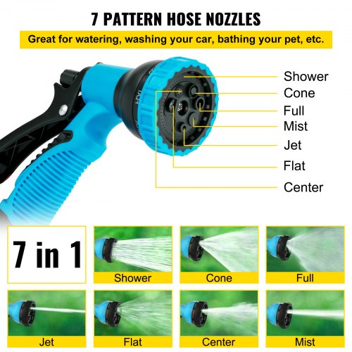 VEVOR Retractable Hose Reel, 5/8 inch x 65 ft, Any Length Lock & Automatic Rewind Water Hose, Wall Mounted Garden Hose Reel w/ 180° Swivel Bracket and 7 Pattern Hose Nozzle, Blue
