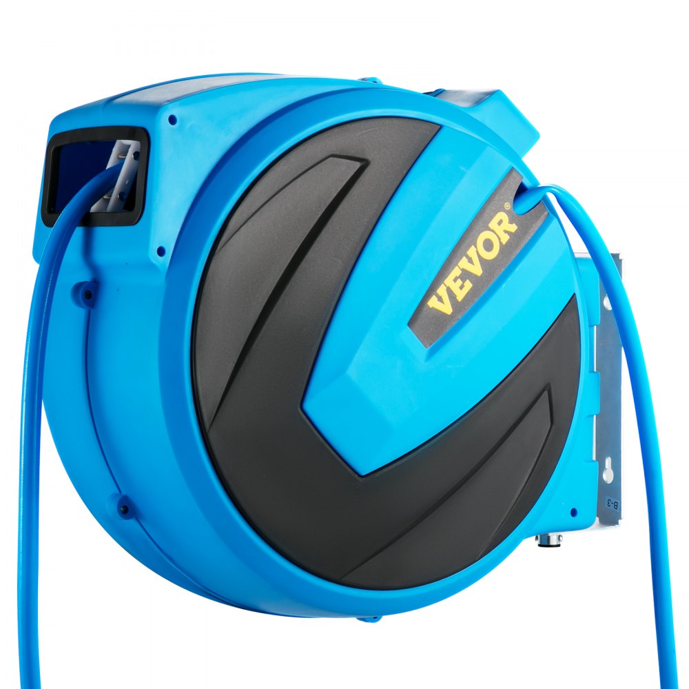VEVOR Retractable Hose Reel, 5/8 inch x 90 ft, Any Length Lock & Automatic Rewind Water Hose, Wall Mounted Garden Hose Reel w/ 180° Swivel Bracket and 7 Pattern Hose Nozzle, Blue