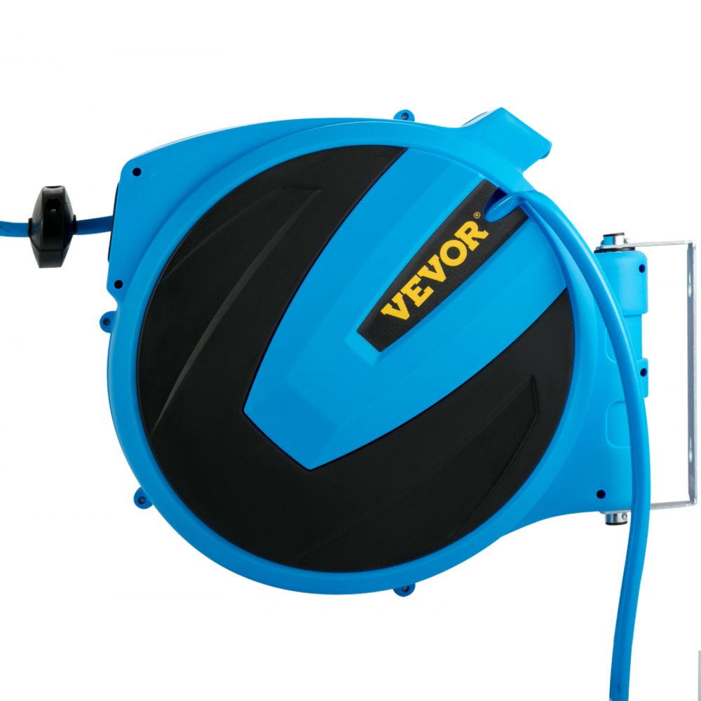 VEVOR Retractable Hose Reel, 5/8 inch x 90 ft, Any Length Lock & Automatic Rewind Water Hose, Wall Mounted Garden Hose Reel w/ 180° Swivel Bracket and 7 Pattern Hose Nozzle, Blue