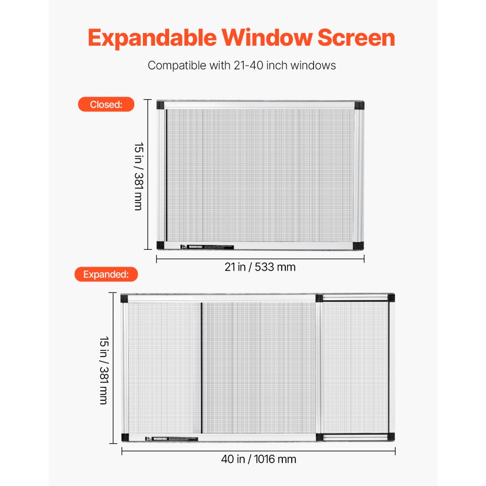 Mosquitera ajustable VEVOR, 38 cm de alto x 53 cm - 101 cm de ancho, 2 paquetes. Mosquiteras extensibles con marco de aluminio y malla resistente. Instalación horizontal o vertical ajustable. Ideal para casa o jardín.