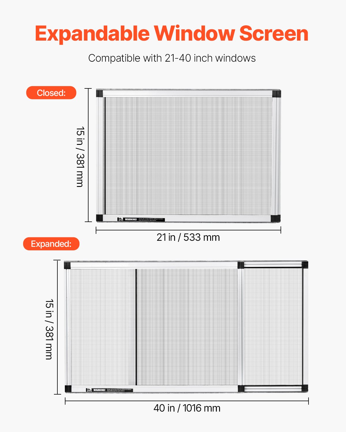 Mosquitera ajustable VEVOR, 38 cm de alto x 53 cm - 101 cm de ancho, 2 paquetes. Mosquiteras extensibles con marco de aluminio y malla resistente. Instalación horizontal o vertical ajustable. Ideal para casa o jardín.