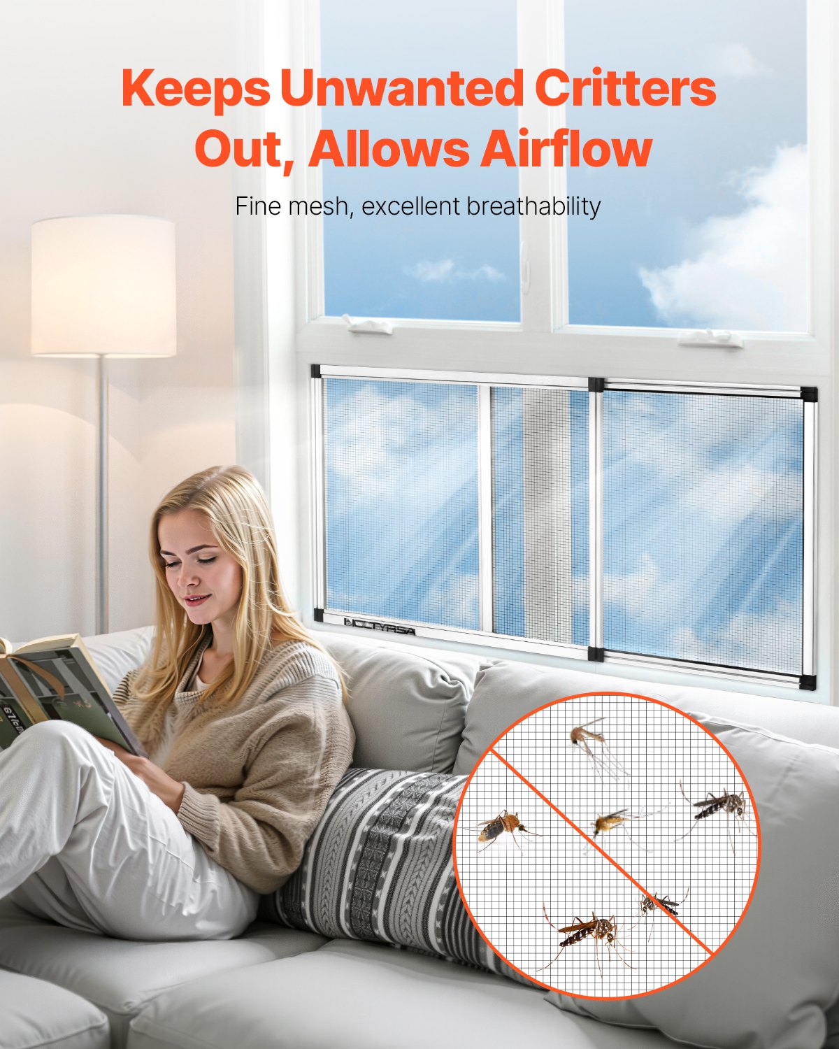 Mosquitera ajustable VEVOR, 38 cm de alto x 53 cm - 101 cm de ancho, 2 paquetes. Mosquiteras extensibles con marco de aluminio y malla resistente. Instalación horizontal o vertical ajustable. Ideal para casa o jardín.