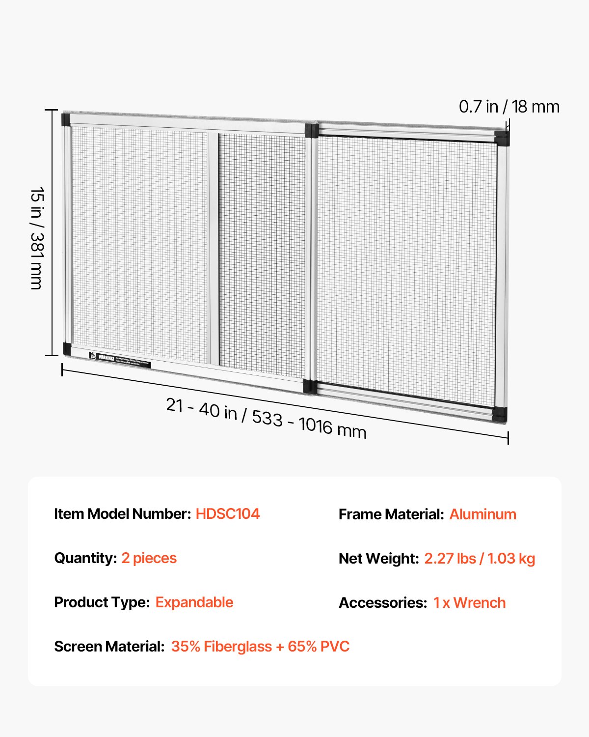 Mosquitera ajustable VEVOR, 38 cm de alto x 53 cm - 101 cm de ancho, 2 paquetes. Mosquiteras extensibles con marco de aluminio y malla resistente. Instalación horizontal o vertical ajustable. Ideal para casa o jardín.