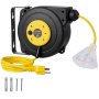 VEVOR Retractable Extension Cord Reel Power Cord Reel 30FT 16AWG/3C SJTOW