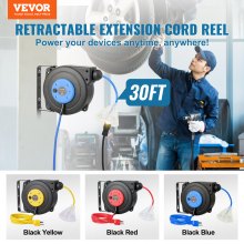 VEVOR Retractable Extension Cord Reel Power Cord Reel 30FT 16AWG/3C SJTOW