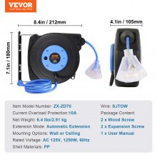 VEVOR Retractable Extension Cord Reel Power Cord Reel 30FT 16AWG/3C SJTOW