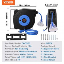 VEVOR Retractable Extension Cord Reel Power Cord Reel 50FT 14AWG/3C SJTOW