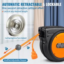 VEVOR Retractable Extension Cord Reel Power Cord Reel 19m 1600W 1m Lead-in Cord