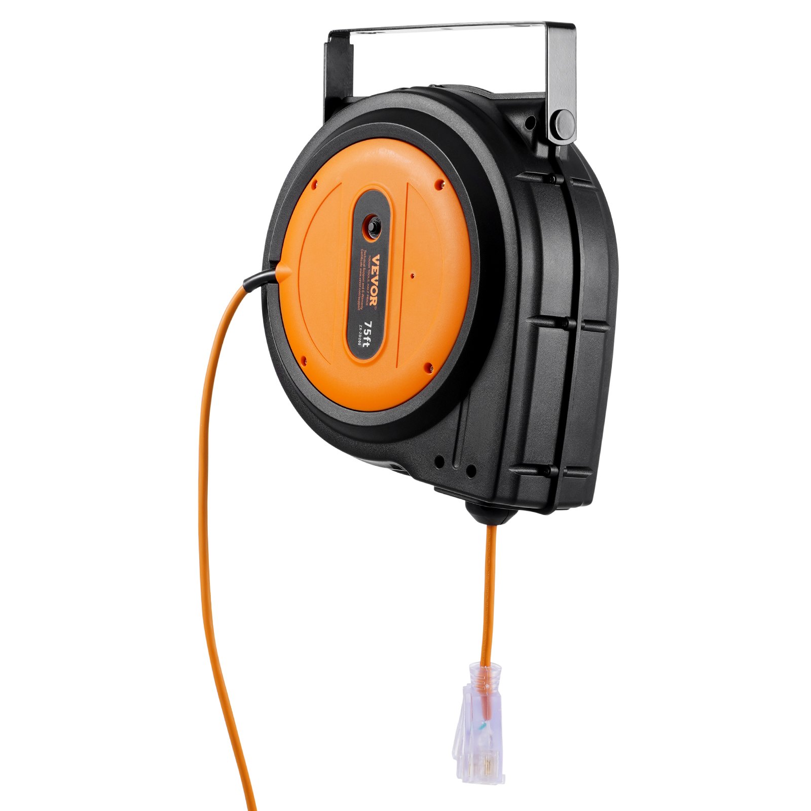 VEVOR Retractable Extension Cord Reel, 75 FT, Heavy Duty 14AWG/3C SJTOW Retractable Power Cord with Lighted Triple Tap Outlet, 13 Amp Circuit Breaker 180° Swivel Bracket for Ceiling or Wall Mount